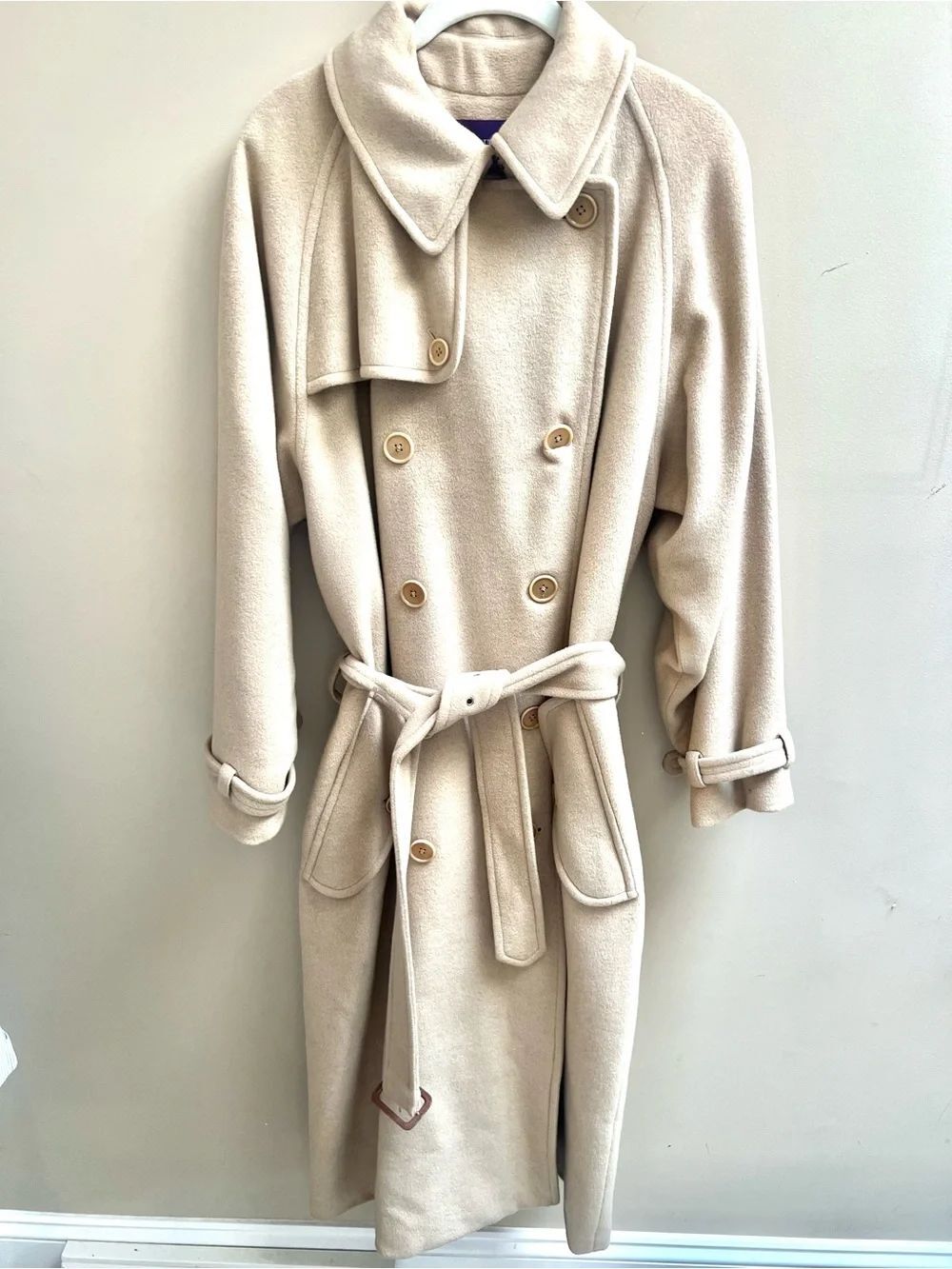 Ralph Lauren Double-Breasted Wool Belted Trench Coat vintage L/XL - Picture 1 of 11